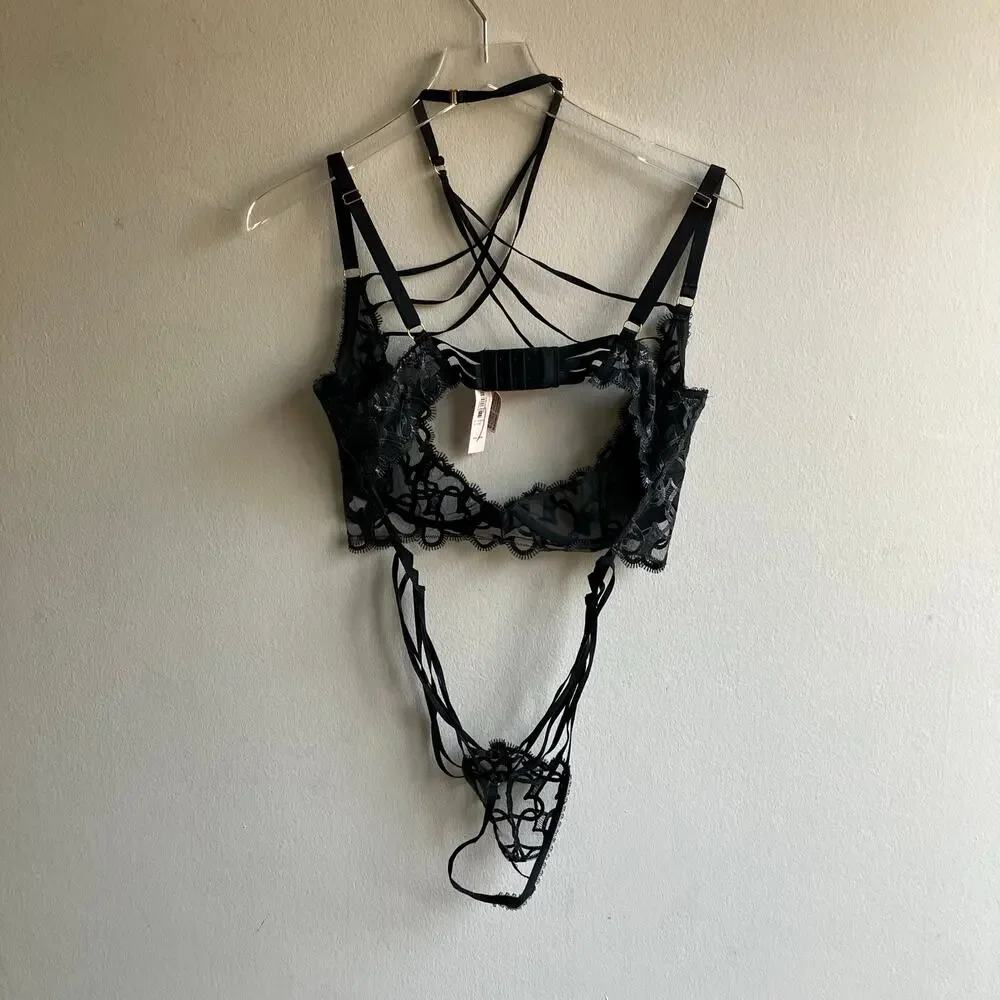 Victoria’s Secret Very Sexy Shimmer Heart Open Cup Strappy Playsuit Size XXL New